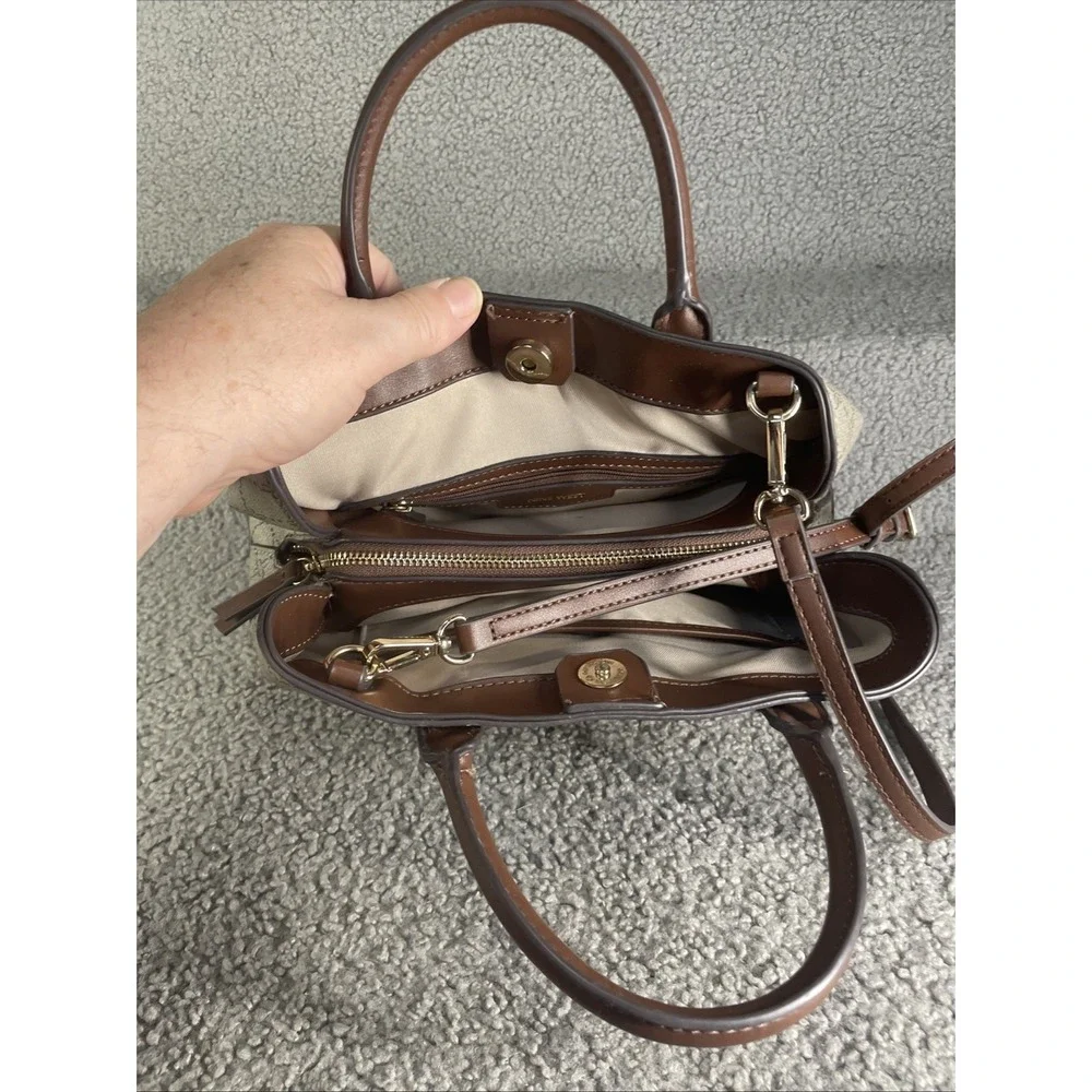Nine West Purse Tote Satchel/ Taupe Faux Leather Shoulder Bag Handles‎